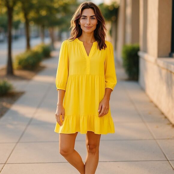 Vince Camuto Yellow Ruffled Dress - Picture 1 of 10